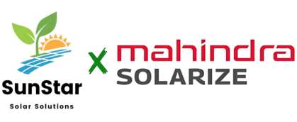 SunStar Solar Solutions Logo and Mahindra Solarize Logo. SunStar Solar Solutions, now the official channel partner of Mahindra Solarize, makes the switch to rooftop solar simple—and trusted.